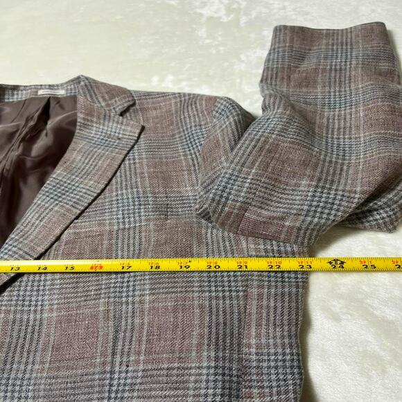Joseph Abboud Linen Blazer Men's 44R Gray Rose Quartz Plaid Jacket Elevated Wool - Picture 7 of 11